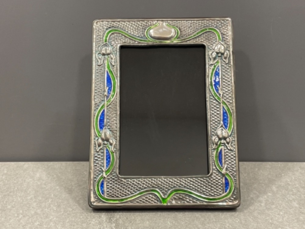 Silver enamel set Art Nouveau style easel back picture frame