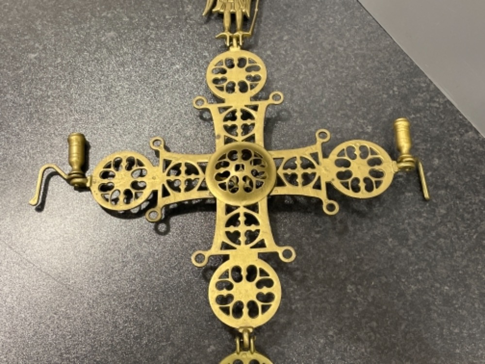 Vintage orthodox Byzantine hanging cross with candles holders and featuring Executioner and Angel - Image 3 of 3
