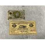 USA Fractional currency 1863-65, 5 cents and USA banknote 1862 - 5 cents F &M bank Poughkeepsie