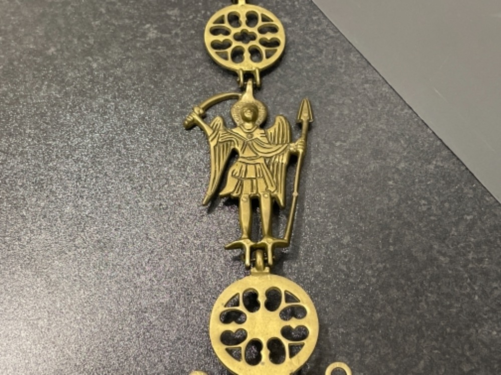 Vintage orthodox Byzantine hanging cross with candles holders and featuring Executioner and Angel - Image 2 of 3