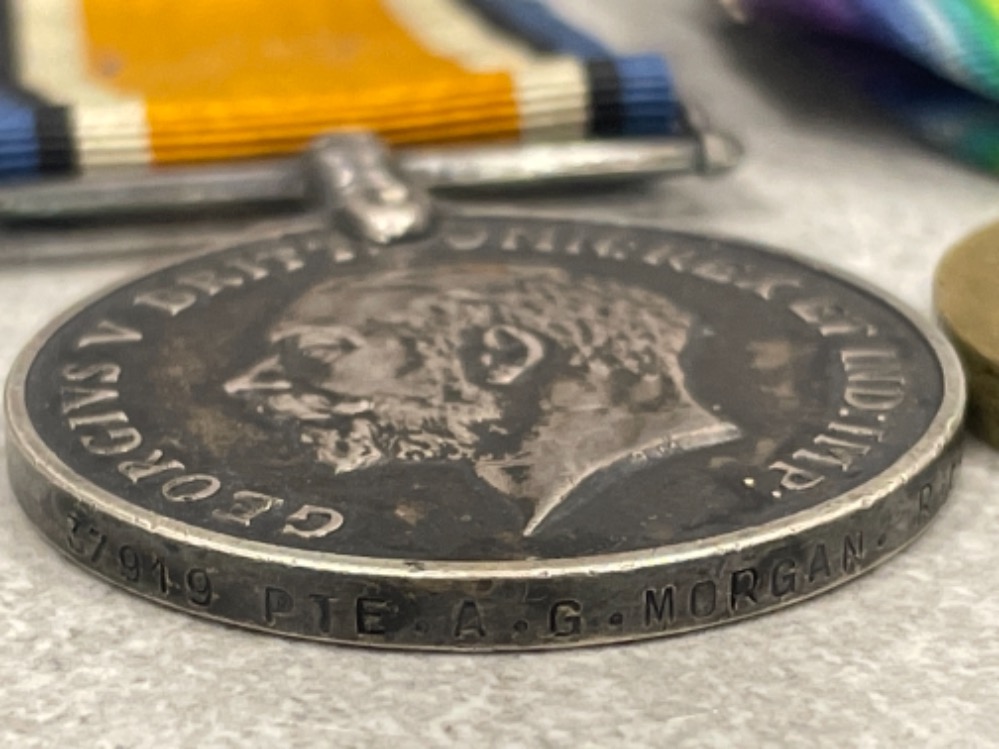 Medals WWI pair, silver and victory medals awarded to Pte A.G. Morgan Royal Fuss 37919 - Image 2 of 3