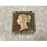 Stamp UK Queen Victoria 1840 one penny black stamp.