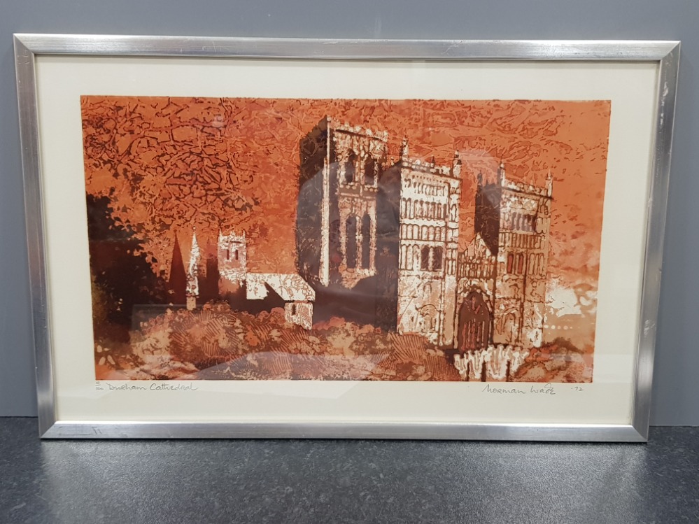 Framed limited edition silkscreen 4/100, Durham cathedral signed and dated 1972 by artis Norman