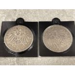 2 Antique German silver 5 mark coins 1903 and 1904