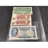 Banknotes - £5 Helmeted Brittannia (nice condition) £1 Beale and 2 x Ten bobs