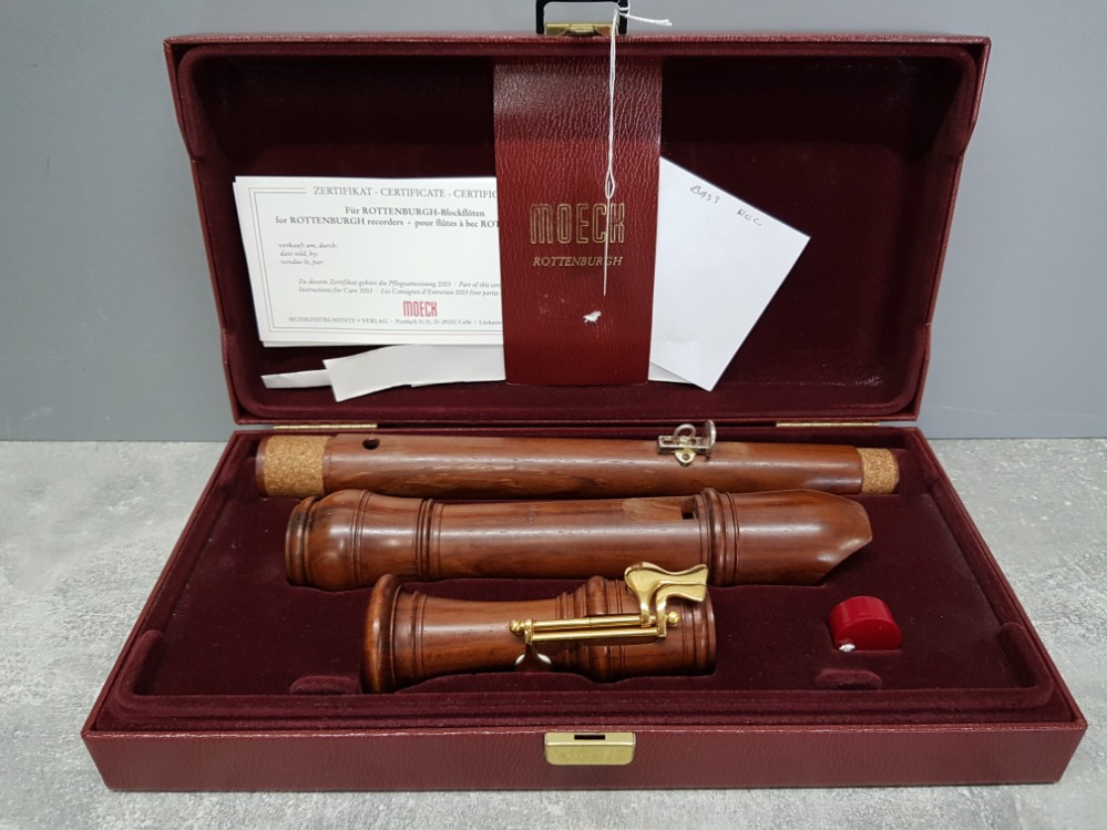 A Moeck Flauto Dolce wooden recorder in fitted case, with certificate.