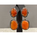 Pair of Gold vintage citrine and diamond drop earrings