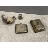 Hallmarked Silver vesta case, silver coin case and thimble with one other vesta case