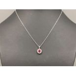 18ct white gold Ruby and Diamond pendant necklace. Approx 76 points