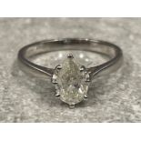 18ct white gold diamond pear shaped ring. Approx .75cts size N 2.7g