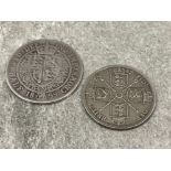 Victoria 1899 silver half crown and silver 1887 florin (2 shillings)