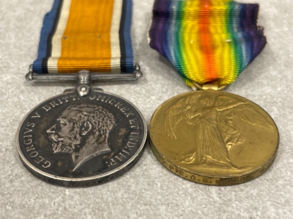 Medals WWI pair, silver and victory medals awarded to Pte A.G. Morgan Royal Fuss 37919