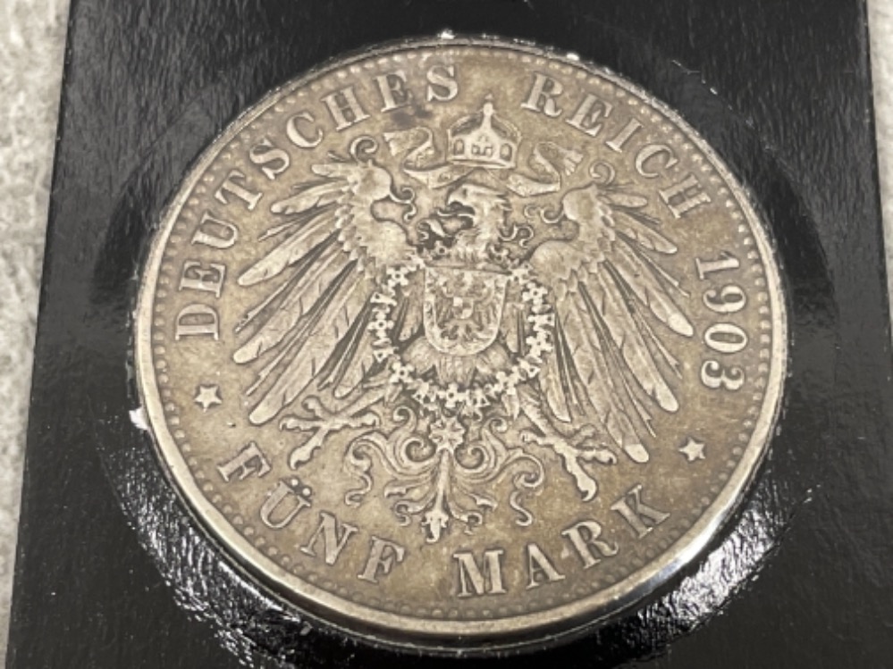 2 Antique German silver 5 mark coins 1903 and 1904 - Image 3 of 4