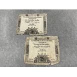 2 French Revolution banknotes dated 1792