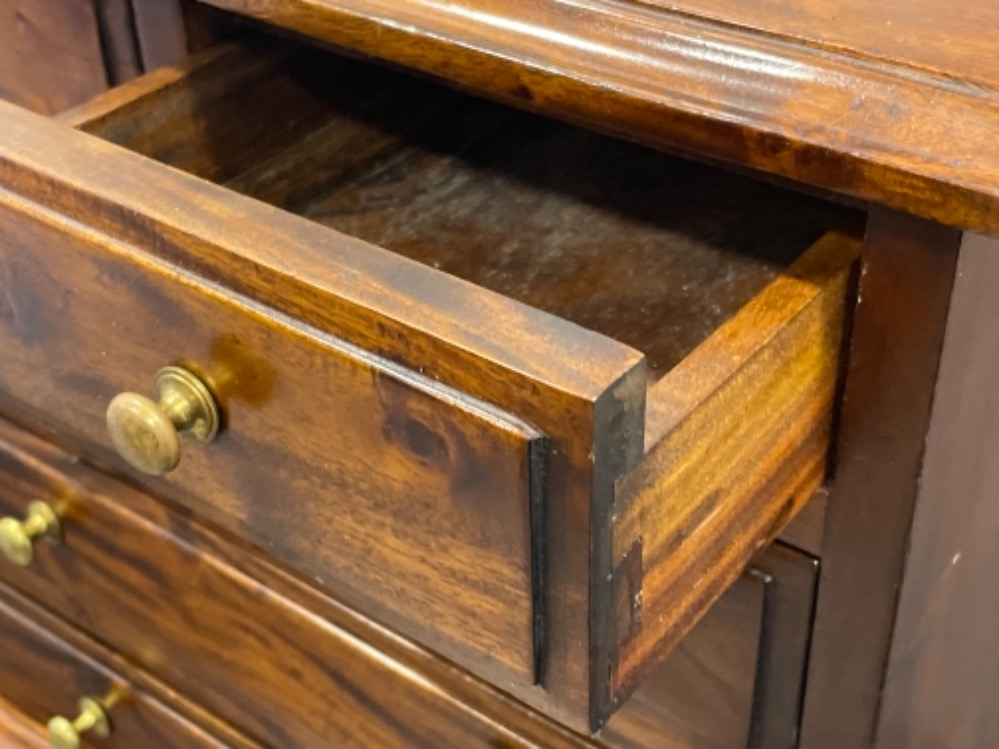 Apprentice miniature chest of 2 over 3 drawers in flame mahogany on bracket feet with brass handles. - Image 2 of 4