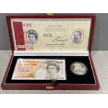 The Royal mint and Bank of England £5 silver proof coin and £10 Banknote in official presentation