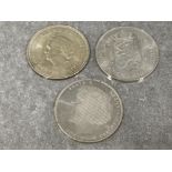 Coins Netherlands silver 1970 10g, 1973 10g and 1989 50g all 3 in excellent condition