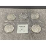 Coins Canada 1963 to 1967 silver $1 coins x5 all different in uncirculated pack