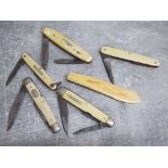 6x ivorine plus similar handled penknives including Saynor, George Wostenholm etc