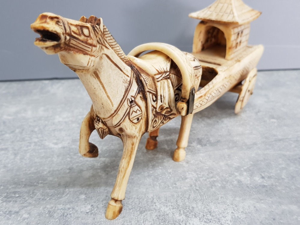 Chinese carved bovine bone horse and carriage - Image 2 of 3
