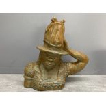 Studio pottery figure of Caribbean lady carrying a load on her head signed W.Hoareau