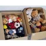 2 boxes of cuddly toys including walt Disney Mickey mouse, winnie the pooh, teddies etc