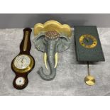 Marble effect wall clock along with small Barometer and elephant plaque