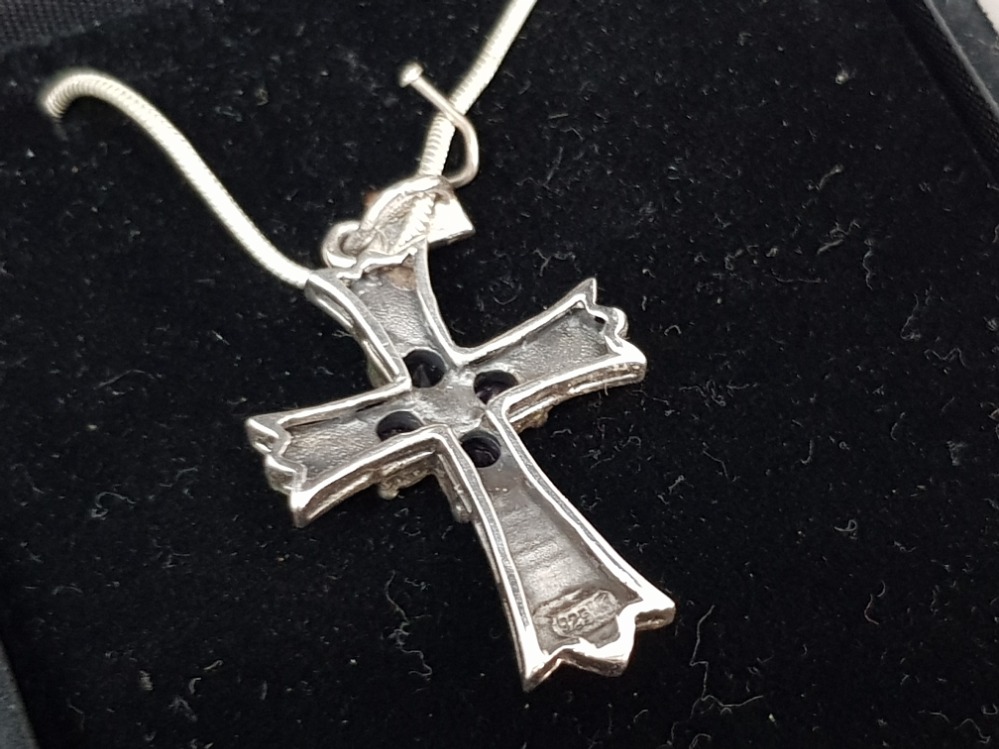 Silver, marcasite and amethyst cross and chain - Image 2 of 2