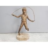 Bronze figure of a lad skipping on marble plinth by Alexander. R. Graham, unsigned but from