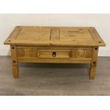 Corona pine coffee table fitted with a single drawer 100x61cm, Height 45cm
