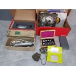 Honeywell security camera, band it tool, weights, Nintendo game, records etc.