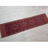 Fringed handmade Afghan Maswani runner rug, 242x58cm