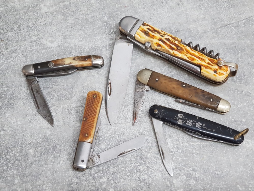 5 penknives 3 with horn handles and by Imperial Lark etc - Image 2 of 2