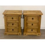 Pair of corona pine 3 drawer bedside chests
