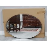 Modern Oval shaped bevelled frameless mirror, 35x61cm with original box