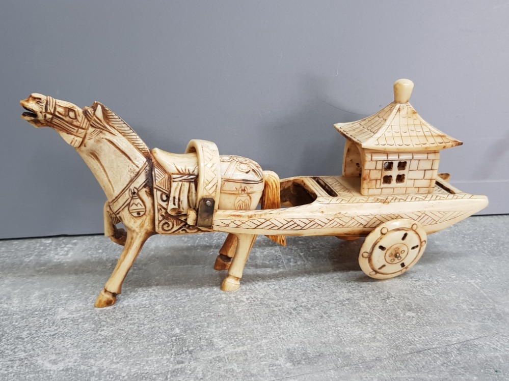 Chinese carved bovine bone horse and carriage