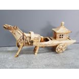 Chinese carved bovine bone horse and carriage