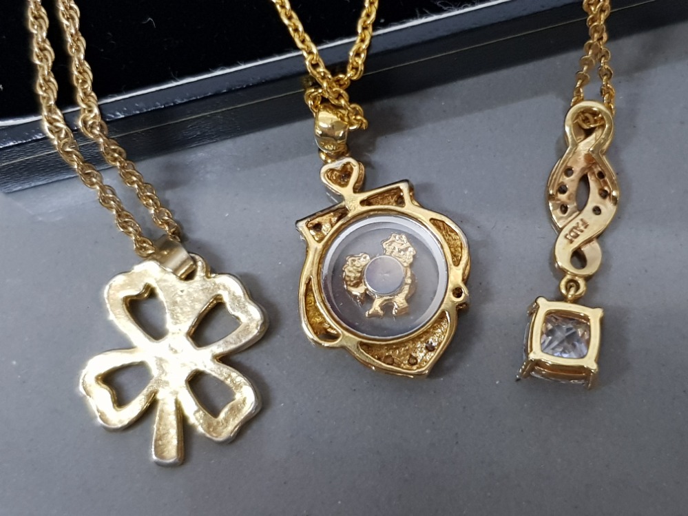 3 gold plated pendants set CZ and chains (total 15.4g) - Image 3 of 3