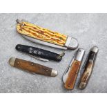 5 penknives 3 with horn handles and by Imperial Lark etc