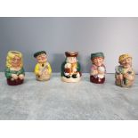 Royal Doulton character jugs: Honest Measure, Betty Bitters, Fred Fly and two others.