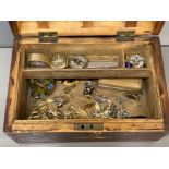 Wooden box and contents including watches and jewellery