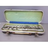 A cased 'Romilly' student flute in chrome. Rural Carte & co. Ltd. London