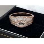 Silver & rose gold plated CZ band ring size P, 3.9g