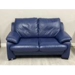 Blue leather 2 seater settee