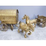 2 large vintage brass horse and carriage ornaments