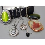 Box of 5 costume jewellery pendants & chain