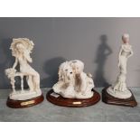 3 mounted ornaments, the balcony, elegant lady and girl with dog