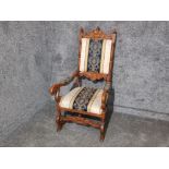 Antique Danish Oak Gentlemans armchair with carved oak imperial crown