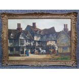 An oil painting by Malcolm Gearing (1900-1979) Coaching inn scene, signed, 49 x 74cm.