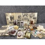 Large lot of 1940’s Ephemera including postcards, photos and newspaper cuttings.